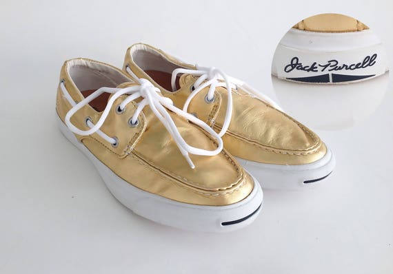 The JACK PURCELL CONVERSE Vintage 90s Tennis Shoes Golden Ticket Rare Metallic Gold Leather Rare Boat Shoes Chucks, Sneakers 8 uk 5.5 39 The JACK PURCELL CONVERSE Vintage 90s Tennis Shoes Golden Ticket Rare Metallic Gold Leather Rare Boat Shoes Chucks, Sneakers 8 uk 5.5 39