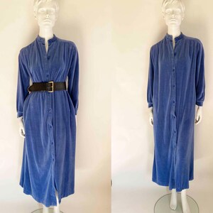The Velvet Vixen Maxi Dress Vintage 80s Robe Blue Velvet Long Sleeve Classic Long Dress Fall image 5