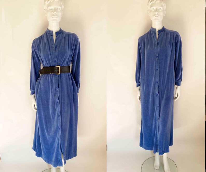 The Velvet Vixen Maxi Dress Vintage 80s Robe Blue Velvet Long Sleeve Classic Long Dress Fall image 5