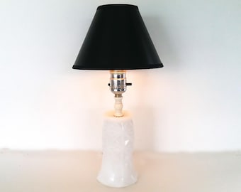 The Blanche Chateau Vintage 70s Glass Lamp Geo-Star Prism Pattern Milk Glass Bedroom/Desk Table Lamp Home Decor Lighting Shabby Chic