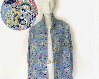 The Sweet Caroline Calico Paisley Vintage 90s Jacket Brushed Faille Cotton Blue Printed Floral Jean Jacket Womens Outerwear