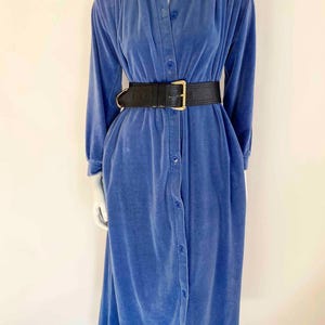 The Velvet Vixen Maxi Dress Vintage 80s Robe Blue Velvet Long Sleeve Classic Long Dress Fall image 3