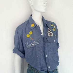 The DICKIES Lollipop x Flowers Vintage 70er Hemd Chambray Denim Shirt Folk Art Handgemaltes Arbeitshemd O/S Bild 3