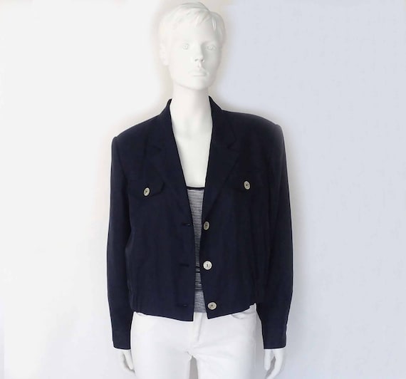 The Cove Nautical Navy Vintage 80s Blazer Linen Cr
