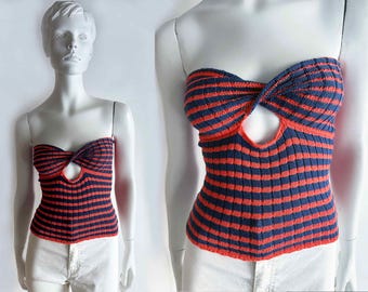 Top a fascia elasticizzato Orange you Glad, stile vintage anni '90, arancione x blu, senza spalline.