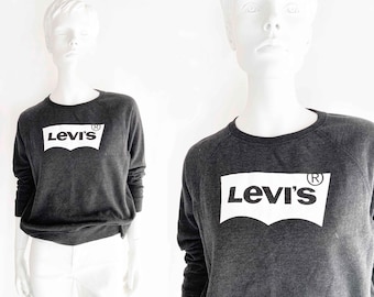 The Legendary LEVIS Sweatshirt Vintage 80s Graphic Logo Pullover Soft Charcoal Grey