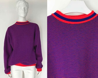 The Gilligan Vintage 80s Stripe Sweatshirt Nautical Striped Knit Top Red Blue Ring Neck Womens Top, Jumper, Long Sleeve