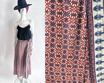 The New Mexico Nomad Geo Print Skirt Vintage 90s Hi Slit x Tie Below Knee