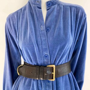 The Velvet Vixen Maxi Dress Vintage 80s Robe Blue Velvet Long Sleeve Classic Long Dress Fall image 2