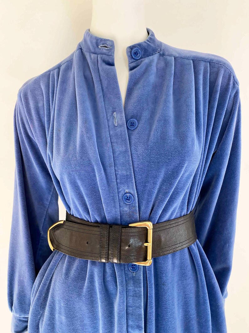 The Velvet Vixen Maxi Dress Vintage 80s Robe Blue Velvet Long Sleeve Classic Long Dress Fall image 2