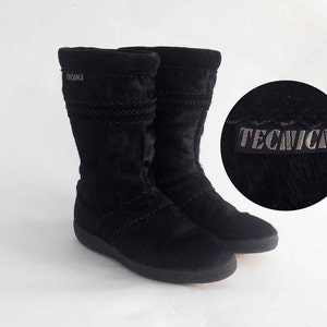 The TECNICA Cortina Skandia Vintage 90s Fur Boots Black Genuine Goat Fur Muk Luk Chukka Après Ski Mid Calf SZ 36 US5.5 Women’s Winter Shoes