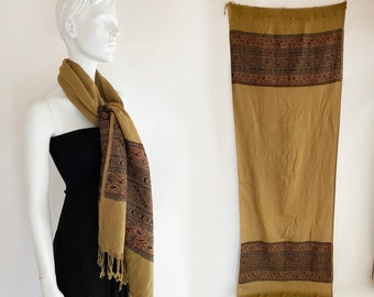The Casablanca Browns Pashmina Scarf Vintage 2000s Wrap 26 x 78 Paisley Embroidery  Sarong