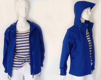 The Mariner Coast Cobalt Blue Outerwear Vintage 90s Taped Seams Nylon Windbreaker Jacket