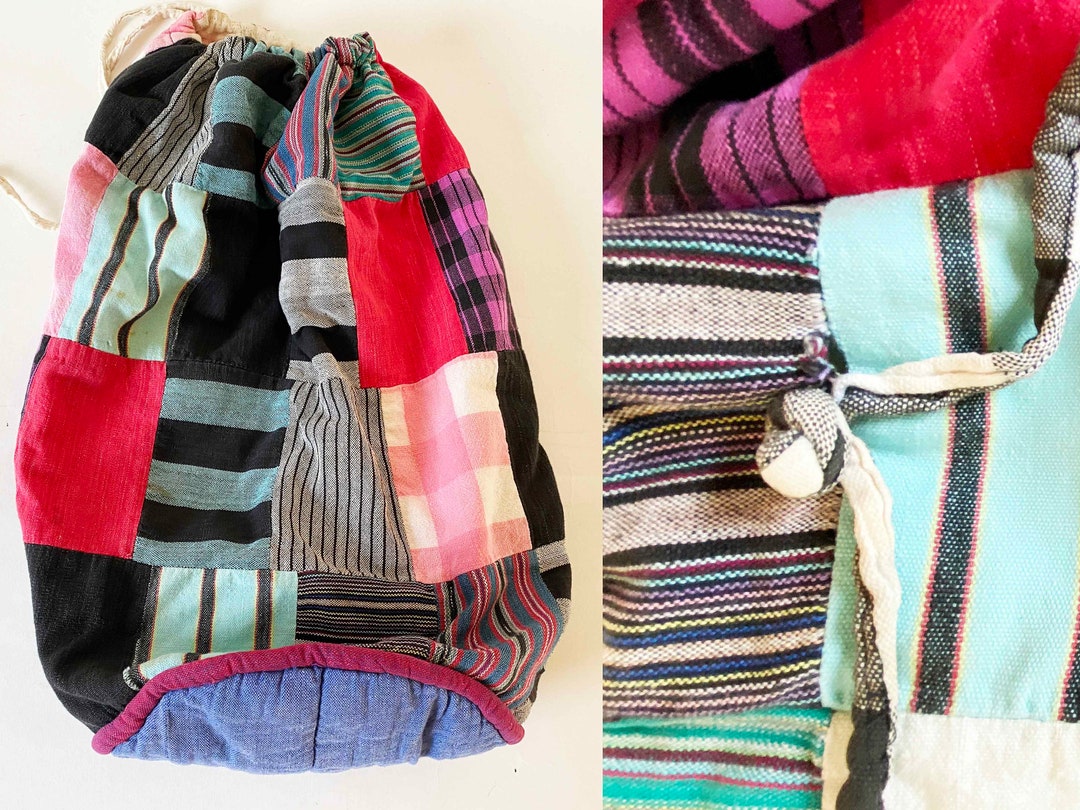 The Bohemian Backpacker Vintage 80s Patchwork Backpack Drawstring ...