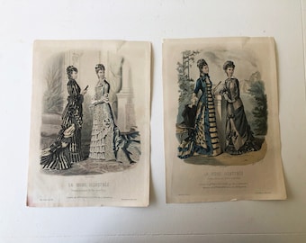 The Mode Illustrations 1878 Set of 2 Vintage Prints French Fashion Historical Victorian Edwardian Dresses Home Decor Wall Hangings