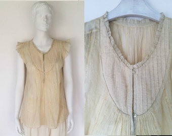 The Golden Thread Blouse Vintage 90s Cotton Gauze Sheer Boho Top Silk Habotai Details