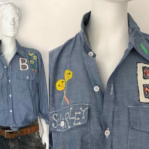 The DICKIES Lollipop x Flowers Vintage 70er Hemd Chambray Denim Shirt Folk Art Handgemaltes Arbeitshemd O/S Bild 1