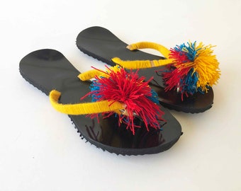 The You better Belize That Vintage Flip Flop Black Sandals Slides Shoes Slip Ons US7