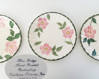 The SOUTHERN POTTERIES Vintage Teller Rosa Grün Mohn Floral Blue Ridge Handbemalte Porzellanteller (3er Set): Vintage Geschirr