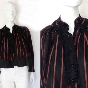 The Elizabeth Bennet Victorian 1800s Vintage Antique Silk Black Iridescent Rose Stripes Jacket Jet Buttons 1885 Jacket Waist Coat, Blouse