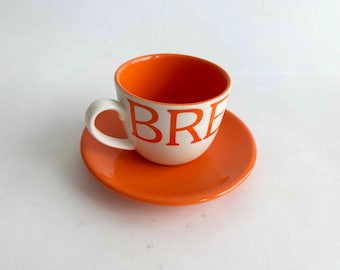 The Breakfast Club Orange Coffee Mug x Saucer Vintage 90s Serving Tea Cup Ceramic