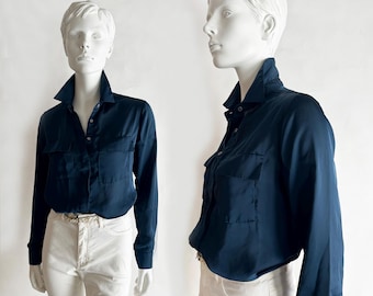 The Blue Steel LS Blouse Vintage 90a Classic Staples Silky Top Shirt