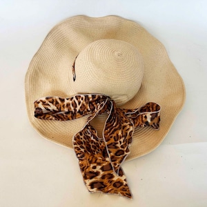 The Safari Leopard Lady Vintage 90s Wide Brim Hat Sun Hat Womens Accessories Straw Hat Sun Hat