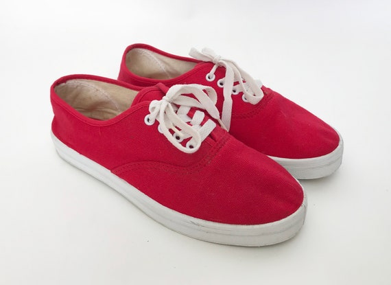 red canvas tennis shoes