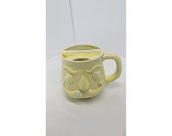 Ceramic Mustache Face Shaving Mug with Brush Holder Opening Yellow Made In Japan