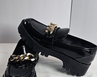 Guess Hillford Lug Sole Loafers Chunky Platform Women's US 11M Gold Chain Y2K