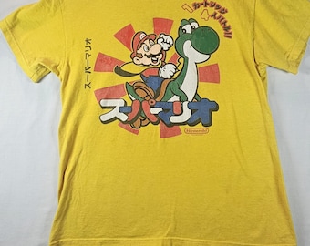 Rare Vintage NINTENDO Mario Yoshi Japanese 2009 T Shirt 2000s Video Games Yellow