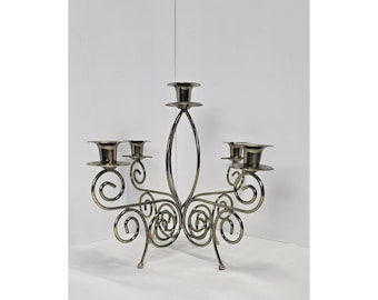 Vintage goudkleurige messing 5-armige kandelaar kandelaar met scroll