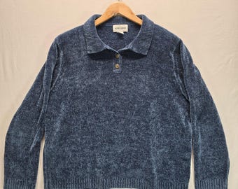 Suéter Alfred Dunner para mujer, talla L, azul, de chenilla, con cuello de 1/4, estilo vintage de los años 90.