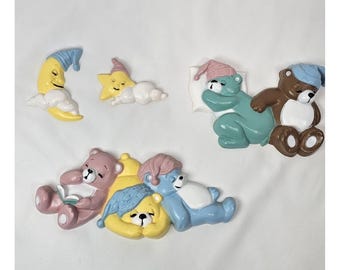Set di decorazioni murali vintage Burwood con orsetti di peluche, luna e stelle, orsetti dormienti.