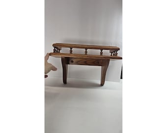 Vintage Spindle Rail Wood Wall Mounted Shelf Plate Groove Oak 14"L  X 8"H X 6"D
