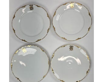 Set Of 4 Peerless Bavaria Porcelain Blenheim Gold Dessert Plates Monogram B