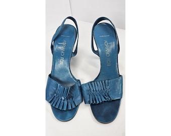 Sandalias de tacón de piel color turquesa Adriano Fosi Italy para mujer, talla 8 M, con tira trasera
