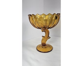 Compota o bombonera de cristal vintage Indiana Glass Lotus Blossom color ámbar con pedestal, 18 cm (7 pulgadas)
