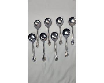 Lote de 8 cucharillas de té WALCO Discretion, plateadas, con diseño floral, 15 cm (6 pulgadas), estilo vintage.