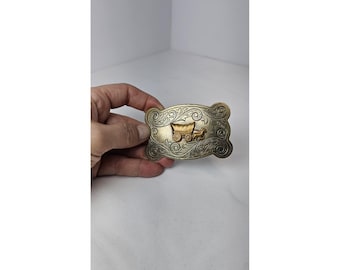 Vintage Chambers Belt Co Wagon Belt Buckle Western Stagecoach USA Nickel