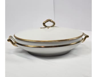 Theodore Haviland Limoges France Oval Serving Dish W Lid Gold Trim