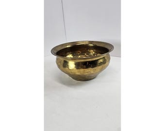 Vintage Solid Brass Bowl Hammered Planter Cachepot Round Decorative 3.5" x 7"