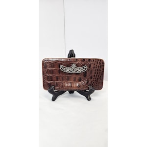 Vintage Brighton Croc Embossed Leather Wallet Clutch Kiss Lock Organizer image 1