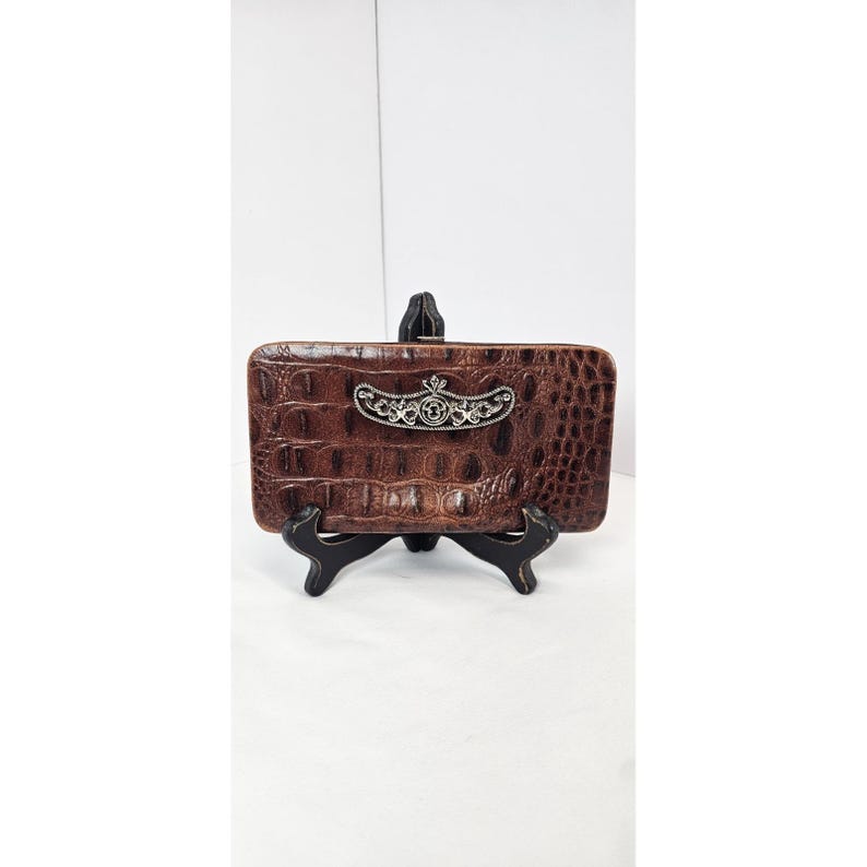 Vintage Brighton Croc Embossed Leather Wallet Clutch Kiss Lock Organizer image 1