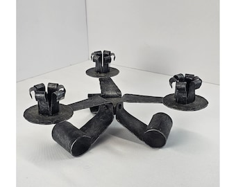 Vintage Hammered Wrought Iron 3 Arm Candle Holder Rustic Black Metal Candelabra