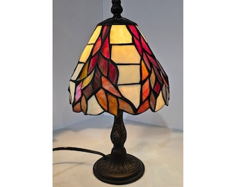 Tiffany Style Stained Glass Table Lamp Autumn Leaf Mission Accent Light