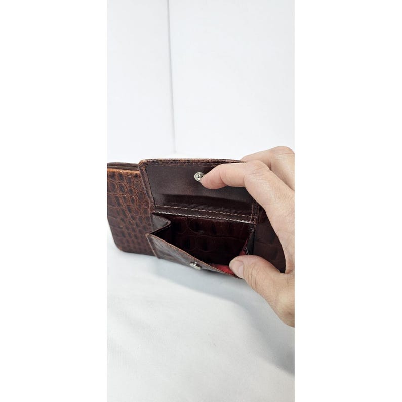 Vintage Brighton Croc Embossed Leather Wallet Clutch Kiss Lock Organizer image 3