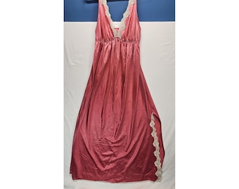 Vintage JCPenney Sleepwear Pink Satin Lace Nightgown Maxi Slip Dress MW