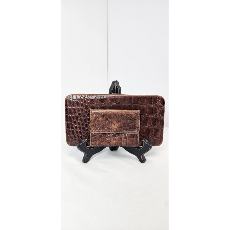 Vintage Brighton Croc Embossed Leather Wallet Clutch Kiss Lock Organizer image 2