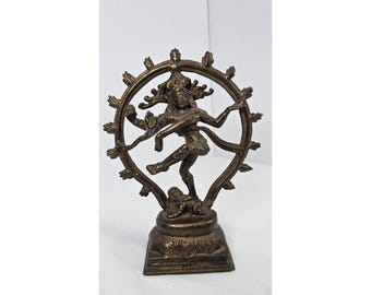 Figura/estatua vintage de bronce/latón de Shiva Nataraja, dios hindú danzante, de 24 cm (9,5 pulgadas).